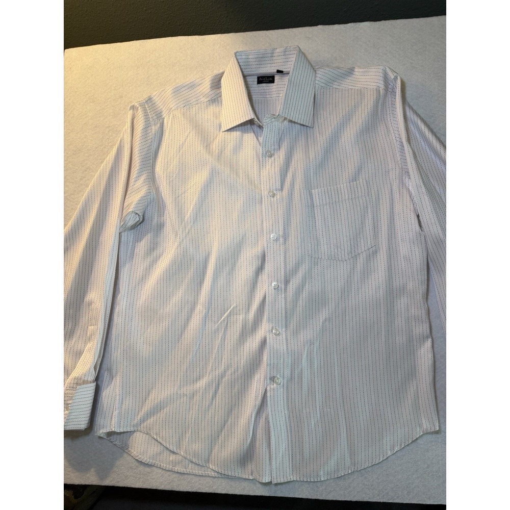 Paul Smith London Mens Dress Shirt White Striped Button Front Long Sleeve Cotton